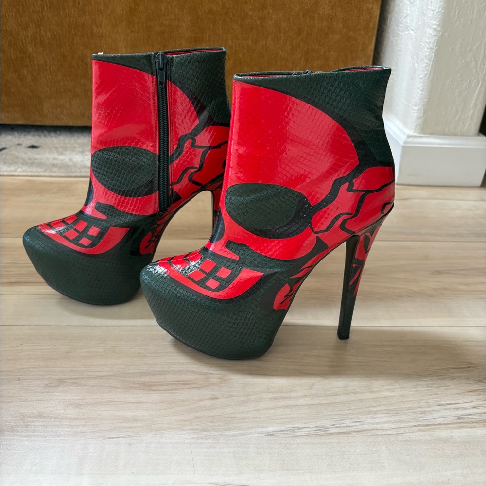 Privileged Red and Black Ankle Boots